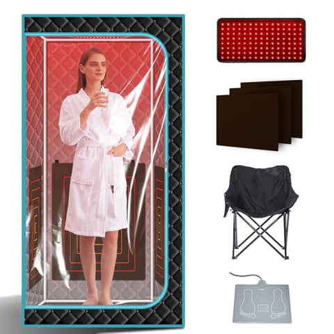 ZONEMEL Portable Infrared Sauna Box with 660nm Red Light Therapy, Personal Sauna Tent, Remote Control, Heating Foot Pad, Upgraded Comfortable Chair, Dry Sauna for Home Spa