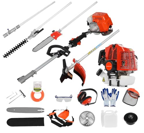 curfair 52cc 2-Cycle Weed Eater Gas Powered, 6-in-1 Gas Weed Wacker, Brush Cutter Gas Trimmer for Grass and Weed, Hedge Trimmer String Trimmer, Edger, Pole Saw & Pruner Red