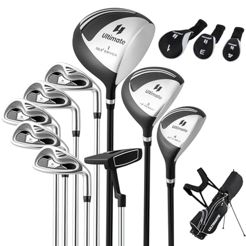 Tangkula 10 Pieces Men's Complete Golf Clubs Set Right Hand, Includes 460cc Alloy #1 Driver & #3 Fairway Wood & #4 Hybrid & #6/#7/#8/#9/#P Irons & Putter, Golf Club Set, Black