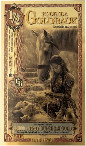 Florida Goldback Collectible Art Note - 24K Gold-Layered Novelty Design (1/2 Denomination)