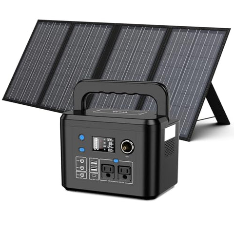 350W Portable Solar Generator with 60W Solar Panel, Powkey 70,000mAh Backup Lithium Battery, 110V/350W Pure Sine Wave AC Outlet, Power Station with Solar Panel for Outdoors Camping Travel Hunting