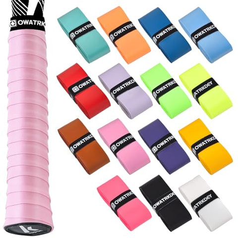 15 Pack Tennis Racket Grip Tape, Precut PU Anti-Slip Tennis Racquet Grip Tape with Dry Feel, Sweat Absorption, Comfortable Handle Overgrip Grip Wrap for Tennis/Badminton/Pickleball (Multi Color)