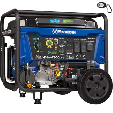 Westinghouse 9500 Peak Watt Dual Fuel Home Backup Portable Generator, Electric Start, Transfer Switch Ready, Gas & Propane Powered, CO Sensor