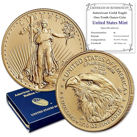 2024 - 1/10 oz American Gold Eagle Coin Brilliant Uncirculated with Original United States Mint Box and a Certificate of Authenticity $5 Seller BU