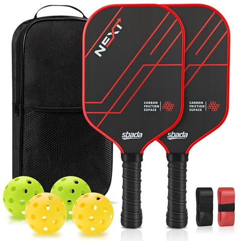 sbada T700 Carbon Fiber Pickleball Paddles Set of 2 with 16mm Honeycomb core, Red Premium Lightweight Pickle Ball Racket for Beginners, Men & Women