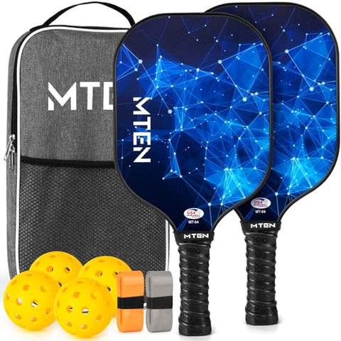 MTEN Pickleball Paddles Set of 2, USAPA Approved Fiberglass Surface Pickleball Set with 2 Pickleball Rackets, Pickle Ball Paddle Set for Beginners & Pros