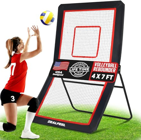ZEALFEEL Lacrosse Rebounder, 4x7FT Volleyball Rebounder for Backyard with 5 Rebound Angles, Target Strip, Lacrosse Rebound Net Perfect for Lax Baseball Volleyball & Soccer Practice
