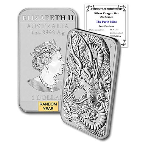 2018 - Present (Random Year) P 1 oz Silver Bar Australia Perth Mint Dragon Series Rectangular Coin Brilliant Uncirculated with Certificate of Authenticity $1 Seller BU