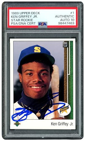 Ken Griffey Jr. Autographed 1989 U.p.p.e.r D.e.c.k Rookie Baseball Card #1 S.e.a.t.t.l.e Mariners Auto Grade Gem Mint 10 PSA/DNA Stock #238800