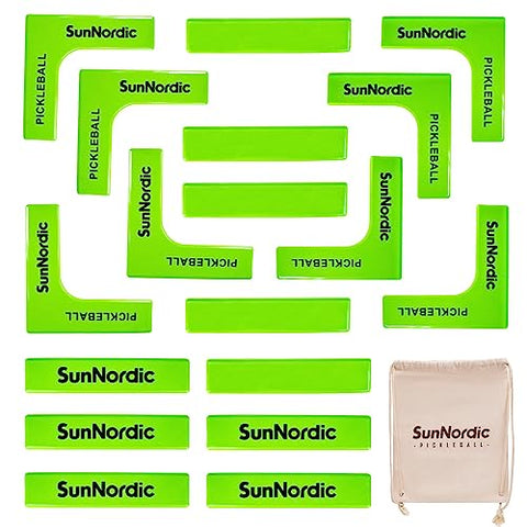 SunNordic Pickleball Court Marker Kit, Official Size Pickleball Court Lines Set with Drawstring Bag, Create Your Own Pickleball Court for Driveway, Backyard, Park & Lawn