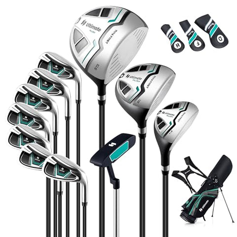 Tangkula 12 Pieces Men’s Complete Golf Club Set Right Hand, Golf Club Package Set with 460CC #1 Driver & #3 Fairway & #5 Hybrid & #5/#6/#7/#8/#9/#P/#S Irons, Putter, Rain Hood, Portable Golf Stand Bag