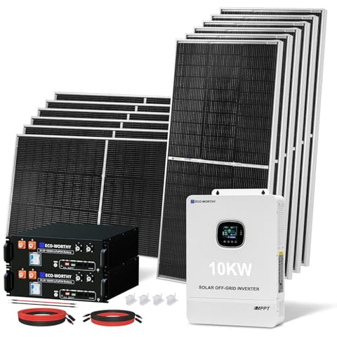 ECO-WORTHY 10KW Output 9.36KWH Off Grid Solar System Complete Kit for Home:12pcs 195W Solar Panels(2340W)+10KW 120V/240V Inverter (UL 1741)+ 2pcs 48V 100AH Lithium Batteries(UL 1973&UL 9540A)