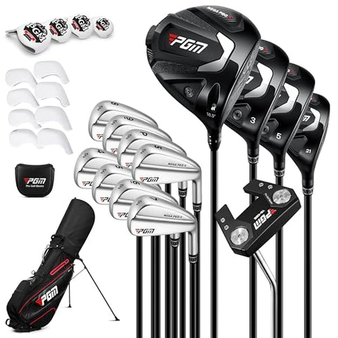 PGM 27 Piece Men's Complete Golf Club Set Right Handed R&A and USGA Certified with Driver Woods Hybrid Irons P S Wedges Putter Headcovers and Stand Bag Black