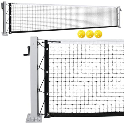 VANCL Surface Mount Pickleball Net System Heavy-Duty Rust-Proof Aluminum Posts with Hand Crank Tension System - 22ft Regulation Size - Includes Concrete Anchors & Accessories