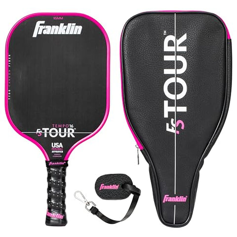 Franklin Sports Pro Pickleball Paddle Set - FS Tour Series Carbon Fiber Pickleball Paddle, Paddle Cover + Paddle Eraser - Official USA Pickleball (USAPA) Approved Paddle Set - Tempo 16mm Core - Pink