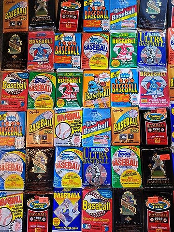 Old Baseball Cards - Unopened Packs Fr Wax Box. Huge Vintage 100 Card Lot