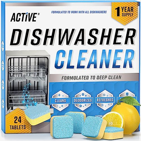 Dishwasher Cleaner And Deodorizer Tablets - 24 Pack Deep Cleaning Descaler Pods for Dish Washer Machine, Heavy Duty, Septic Safe, Natural Limescale Remover, Calcium, Odor, Smell - 12 Month Supply