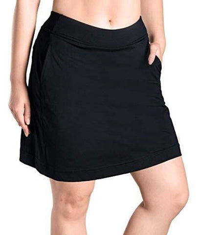 Yogipace Women's 4 Pockets 17" Long Tennis Running Skirt Athletic Golf Skort Anytime Casual Skort Black Size S