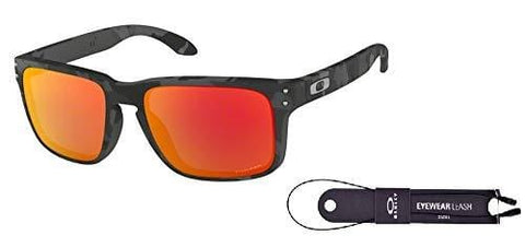 Oakley Holbrook OO9102 9102E9 57M Black Camo/Prizm Ruby Sunglasses For Men For Women+ BUNDLE with Oakley Accessory Leash Kit