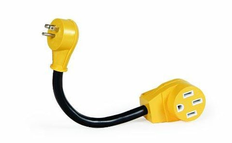 Camco RV Dogbone Electrical Adapter with Innovative 180 Degree Bend Design and PowerGrip Handle - 15 Amp Male to 50 Amp Female, 12" (55168)