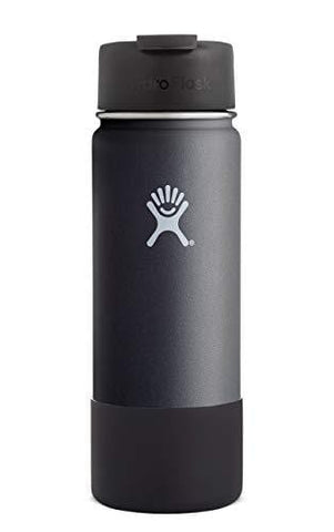 Hydro Flask Wide Mouth Vacuum Insulated Stainless Steel Water Bottle/Travel Coffee Mug with BPA Free Hydro Flip Cap and Soft Silicone Flex Boot (Black)