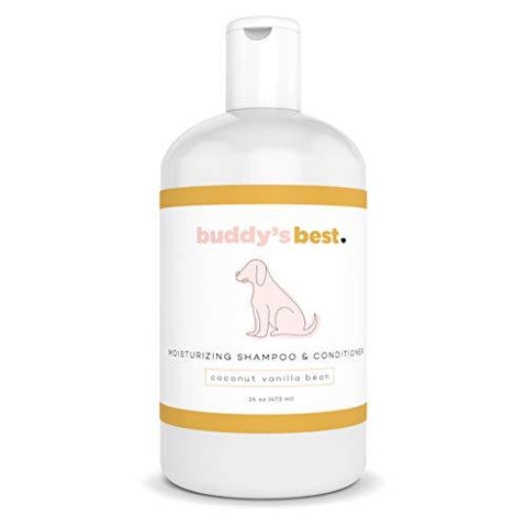 Buddy's Best Natural Coconut Vanilla Bean 2 in 1 Dog Shampoo Conditioner for Sensitive Skin - Anti-Itch Aloe Oatmeal, Moisturizing Shea Butter, with Added Biotin - Hypoallergenic - 16oz