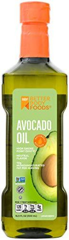 BetterBody Foods 100% Pure Avocado Oil Naturally Refined Cooking Oil Non-GMO 16.9 Ounce Keto & Paleo