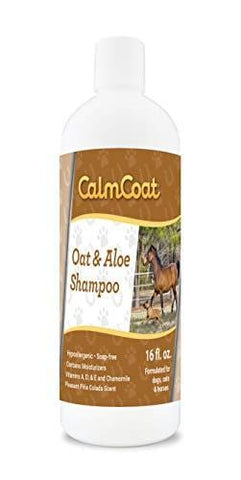 Calm Coat Oatmeal & Aloe Dog Cat & Horse Shampoo - Hypoallergenic & pH Balanced Formula - Mild & Gentle for Itchy Scaling & Sensitive Skin - 16 oz