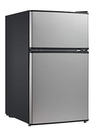 Midea WHD-113FSS1 Double Door Mini Fridge with Freezer for Bedroom Office or Dorm with Adjustable Remove Glass Shelves Compact Refrigerator 3.1 cu ft, Stainless Steel