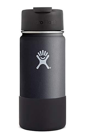 Hydro Flask Wide Mouth Vacuum Insulated Stainless Steel Water Bottle/Travel Coffee Mug with BPA Free Hydro Flip Cap and Soft Silicone Flex Boot (Black)
