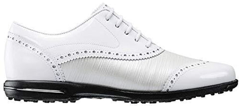 FootJoy Women's Tailored Collection-Previous Season Style Golf Shoes White 9 M Patent/Pearl Linen, US