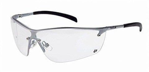 Bollé Safety 253-SM-40073 Silium Safety Eyewear with Silver Metal + TPE Semi-Rimless Frame and Clear Lens