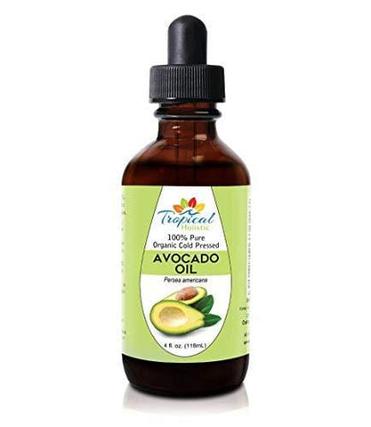 100% Organic Cold Pressed Pure Avocado Oil 4 oz by Tropical Holistic - Best for Hair, Face, Skin, Food Grade