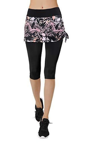 Women's Running Cropped Capri Pants Swim Skirted Sport Leggings Sun Protection Flamingo XL