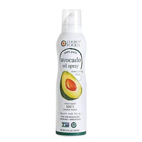 Chosen Foods 100% Pure Avocado Oil Spray 4.7 oz. (2 Pack), Non-GMO, 500° F Smoke Point, Propellant-Free, Air Pressure Only for High-Heat Cooking, Baking and Frying