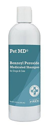 Pet MD Benzoyl Peroxide Medicated Shampoo for Dogs and Cats, Effective for Seborhhea, Dandruff, Mange, Itch Relief, Acne and Folliculitis, Citrus Scent, 12 oz.