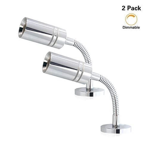 Genuine Marine 3W Flexible Gooseneck RV 12V Reading Lamp - Dual Lighting Mode, Touch Dimmer Switch, Hard-Wired, 2800-3200k, Surface Mount on Caravan, Boat, Yacht, Spot Light, 2 Pack