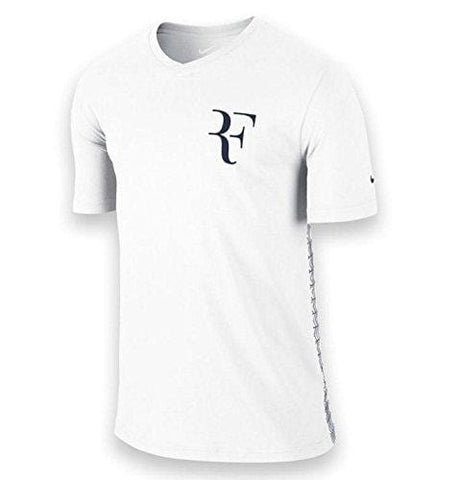 NIKE Mens Roger Federer Tennis V-Neck Football Soccer T-Shirt Jersey (White)