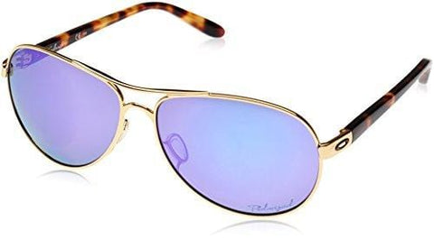 Oakley Women's Feedback Polarized Aviator, Polished Gold & Violet Iridium, 59 mm