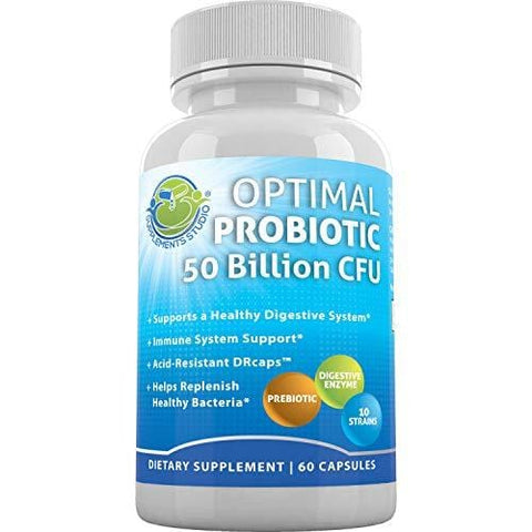Probiotic 50 Billion CFU, Prebiotic, Digestive Enzymes, 2 Month Supply, 60 DRcaps for Men and Women Healthy Digestion - Lactobacillus Acidophilus, Shelf Stable, Gluten Dairy Free & Vegetarian Friendly