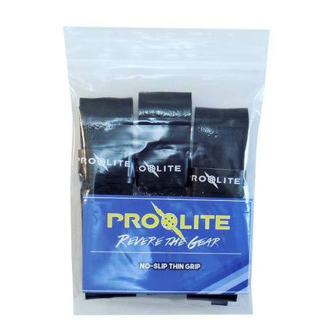 Prolite Tacky Thin Grips for Pickleball Paddles, Racquetball, Squash, Platform Tennis, Badminton and More - Set of 3 Black Grips