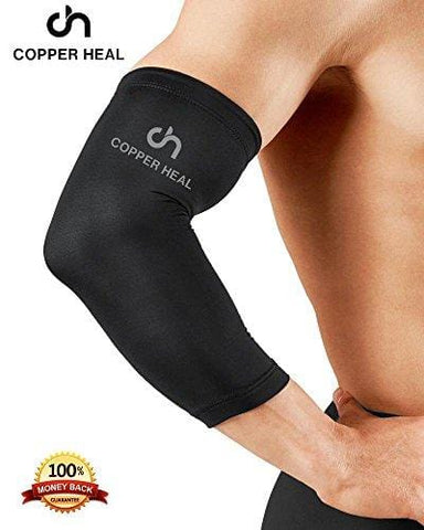 COPPER HEAL Elbow Compression Sleeve - Best Medical Recovery Elbow Brace Guaranteed with Highest Copper Infused Content - Support Stiff Sore Muscles and Joints Tendonitis Arm Tennis Basket Wrap