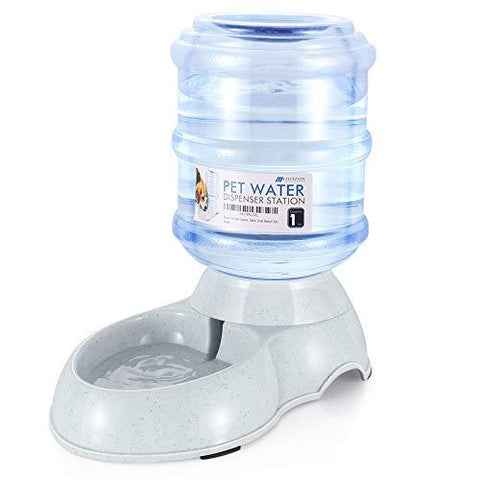 Flexzion Pet Water Dispenser Station, Self Replenish Pet Waterer Automatic Gravity Fed Drinking Fountain Stand with Antimicrobial Microban Plastic for Dog Cat Animal - (1 Gallon)