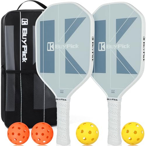 BuyPick Pickleball Paddles Set of 2, USAPA Approved Carbon Fiber Surface Paddles with Anti-Slip Sweat-Absorbing Grip &16MM Racket, Light Pickleball Set with 2 Pickleball Paddle 4 PE Balls& 1 Bag