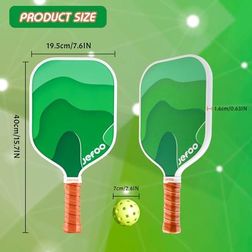 Jefoo Pickleball Paddles, Carbon Fiber & Fiberglass Pickleball Paddles Set of 2 with 4 Pickleball Balls - Perfect Pickleball Paddle Gift for Men Women