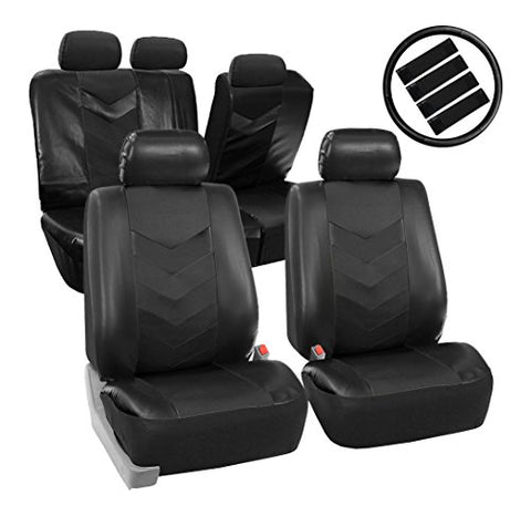 FH Group PU021BLACK-COMBO Seat Cover (Premium Synthetic Leather with Accessories Combo Set Airbag Compatible Black)