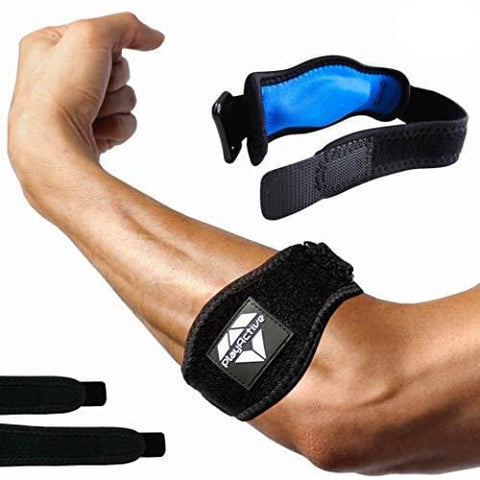 Tennis Elbow Brace (2+2 Pack) for Tendonitis - Best Tennis & Golfer's Elbow Strap Band with Compression Pad - Relieves Forearm Pain - Includes Two Elbow Support Braces, Two Extra Straps & E-Guide