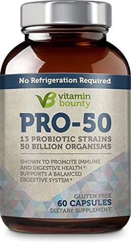 Vitamin Bounty Pro 50 Probiotic with Prebiotics - 13 Strains, 50 Billion CFU, for Gut and Digestive Health with Delayed Release EmbocapsTM & Fermented Greens
