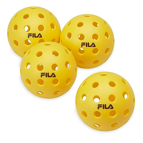 FILA Accessories Outdoor Pickleball Balls - Official Outdoor Pickleballs, Regulation Size with 40 Holes (Yellow), Pack of 4