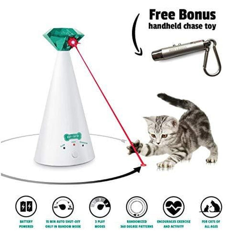 Ruff 'n Ruffus Automatic Laser Cat Toy + Free Bonus 3-in-1 Chase Toy | Interactive Cat Chase Toy | 3 Rotating Modes | Auto Shut-Off | AA Battery Operated | Kitten/Cat Owner's Gift Idea